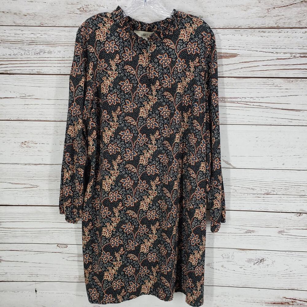 Loft Women's Black Floral Rayon Long Sleeve Dress Size Large Petite
